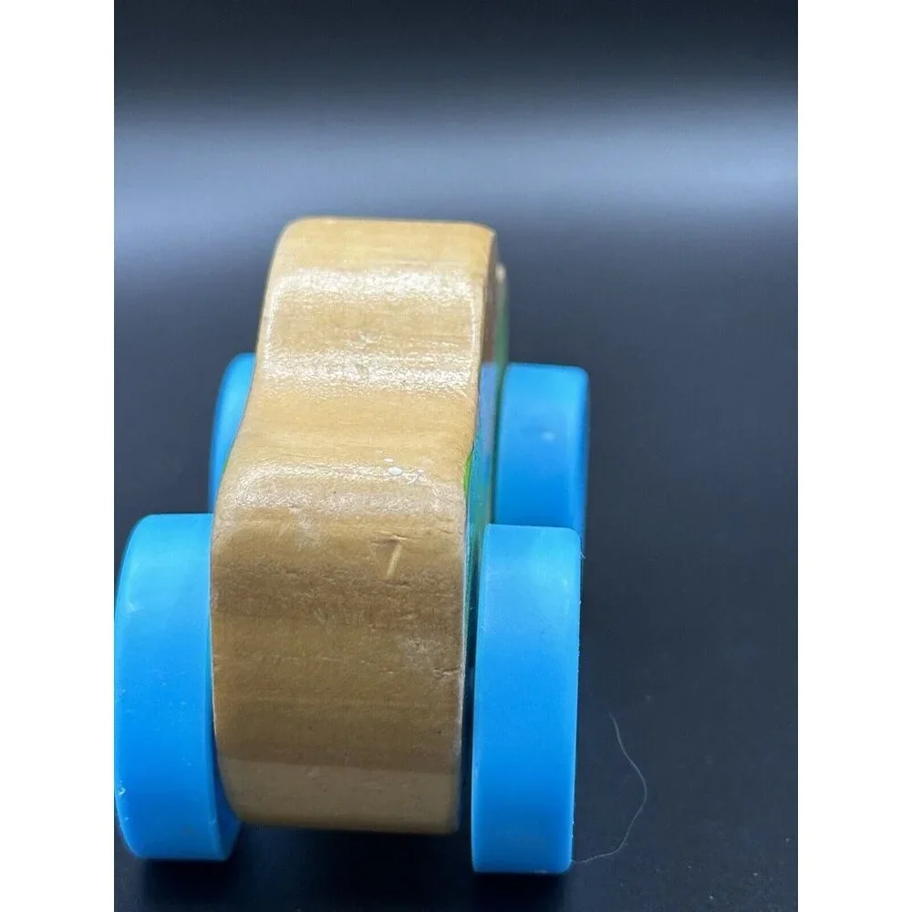 Melissa and Doug Stackable Car Wooden Toy orange cat driver blue‎ wheels 4”